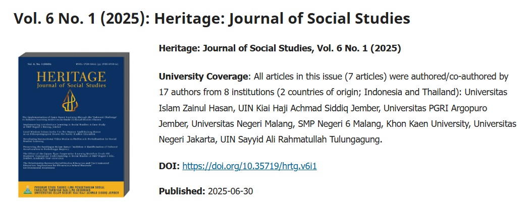 Heritage Vol. 6 No. 1 (2025): Inovasi dan Kearifan Lokal dalam Pembelajaran Ilmu Sosial